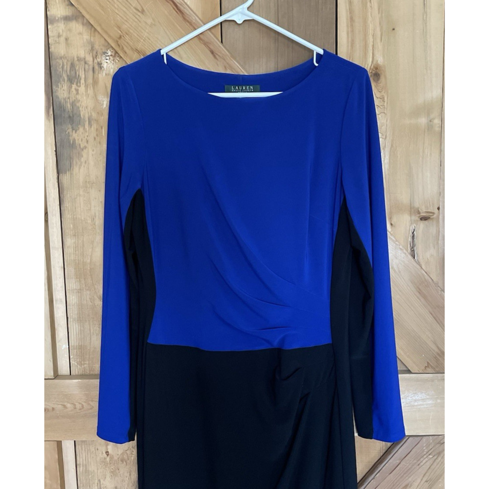 Lauren Ralph Lauren 2-Tone Blue Black Colorblock Dress Size 10, Career, Event - Picture 3 of 5